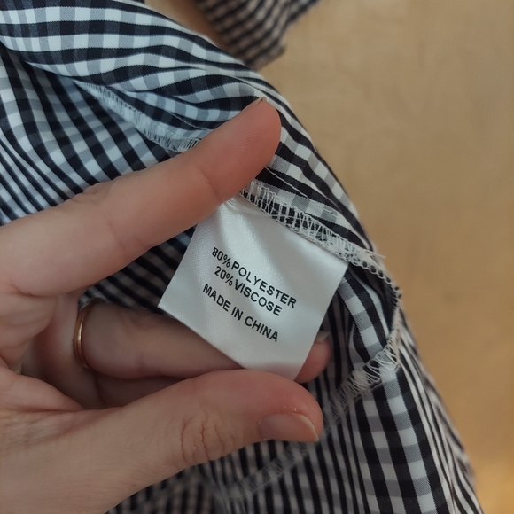 AZI gingham short sleeve button up shirt tailored black white size small - Picture 5 of 9